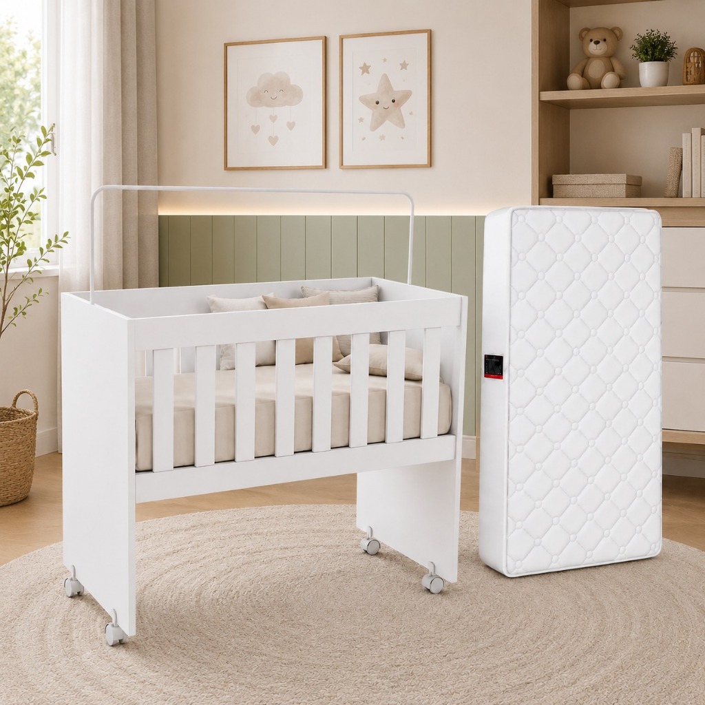 Berço para Bebê Moisés Branco Multifuncional MDF Colchão Incluso Compacto Seguro Premium DESPUMALAR