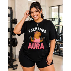 Camiseta Plus Size Feminina frases engraçadas G1 G2 G3 100% Algodão Estampa Capivara Farmando Aura