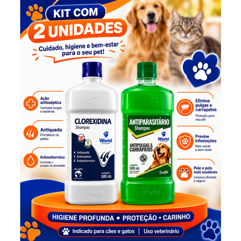 Shampoo Clorexidina ou Shampoo Antiparasitário Cães - 500mL