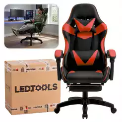 Cadeira Gamer Cor Vermelha Ergonômica Estofada Couro Sintético Giratória Com Apoio Para Os Pés