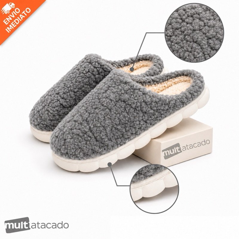 Pantufa feminina casual NUVEM Peluciada Super Macia Quentinha Antiderrapante Confortável Inverno