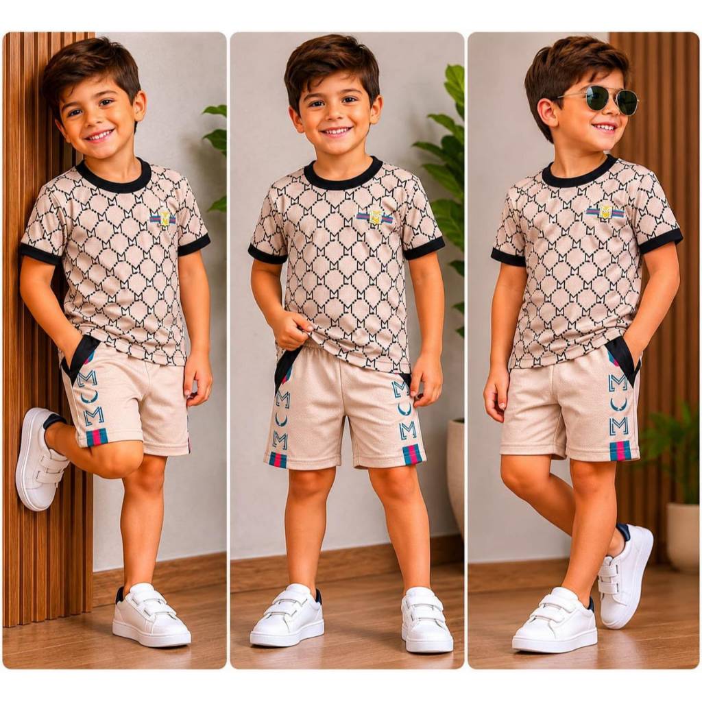 Conjunto Infantil Menino Roupa Verão Kit Camiseta e Bermuda 2 ao 14 Anos
