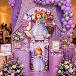Kit Painel Sublimado + Capas de Cilindros vest facil Princesas Sofia festas menina aniversario