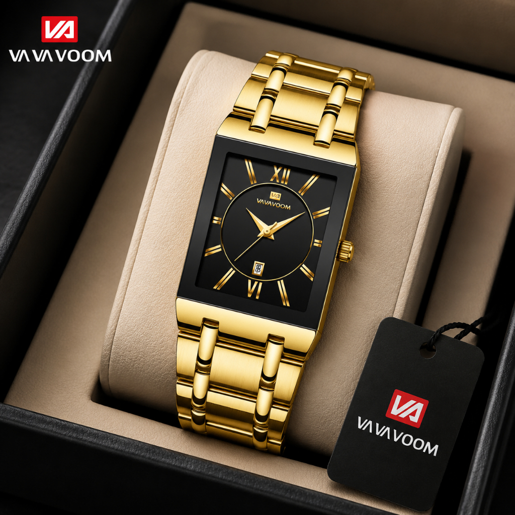 Relógio Masculino Vavavoom 2431 Luxo Social À Prova D'água Preto e Dourado/Prata, Aço Inoxidável, Mostrador com Números