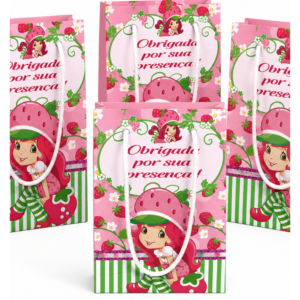 Sacolinhas Personalizadas Moranguinho | Sacola Lembrancinha Festa Infantil | Kit 10 Unidades
