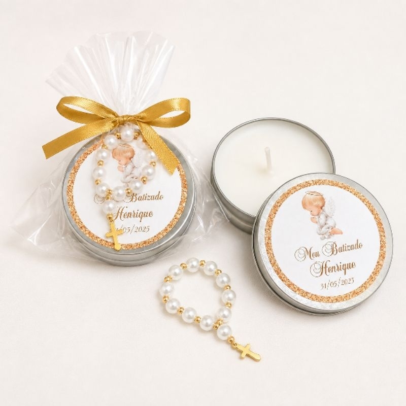 30 lembrancinhas velas aromáticas + tercinho. lembrancinhas batizado, eucaristia, comunhão, crisma.