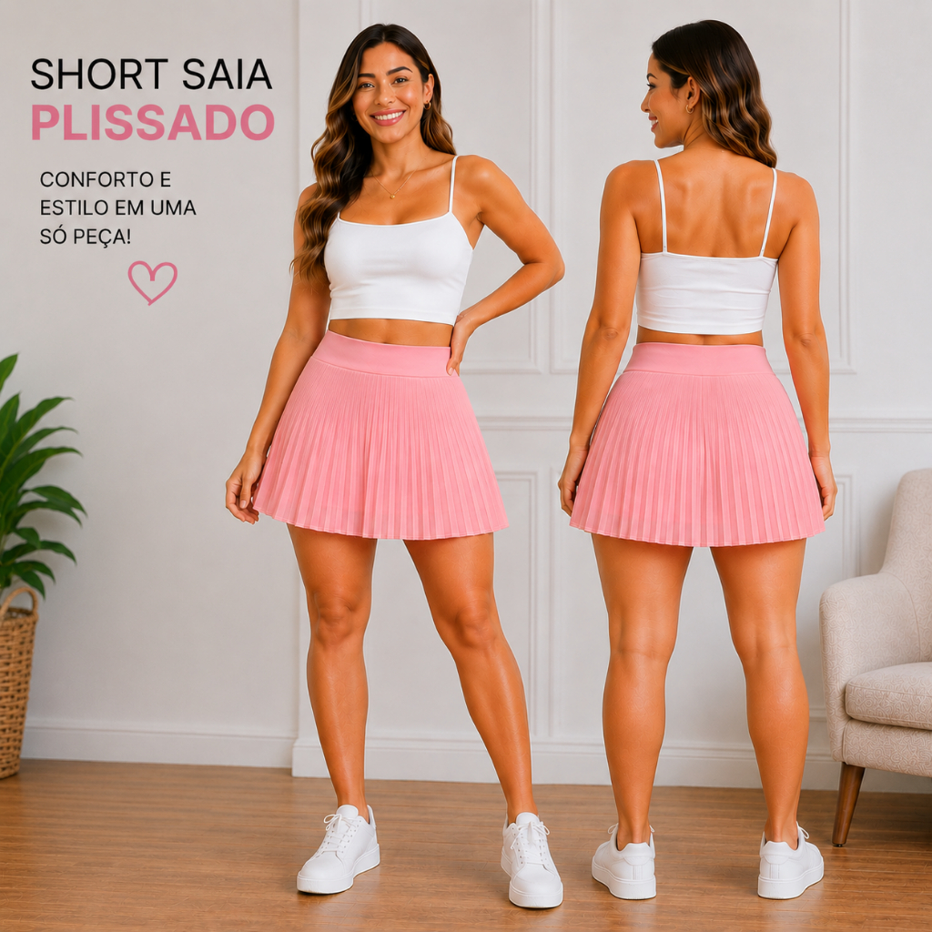 Short Saia Plissada Feminina Cintura Alta Moda 2026 Elegante Casual Verão Saia Shorts Estilo Coreano
