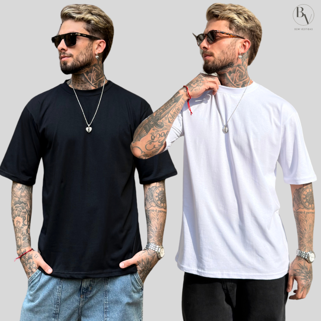 Kit 2 Camiseta Oversized Streetwear Masculina 100% Algodão Padrão Americano