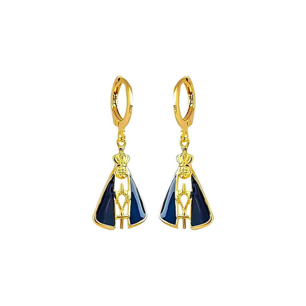 Brinco Argolinha Nossa Senhora Aparecida Folheado Ouro 18k Antialérgico