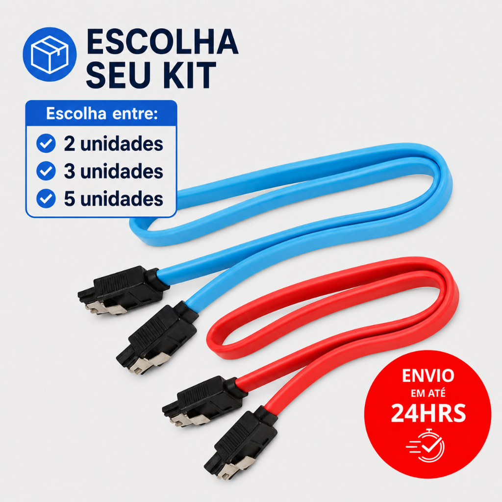 Kit CABO SATA 3.0 6Gb/s com Trava de Segurança Alta Velocidade HDs SSDs