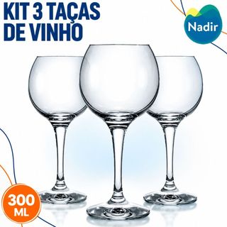 Kit 3 Taças de Vinho Celebra 300ml Vidro Taça Tinto Branco Água Cálice Drink Bar Jantar Casamento