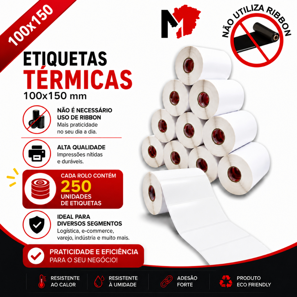 Etiqueta Térmica Não Usa Ribbon 100x150 - 1, 2, 3, 4 ou 5 Rolos