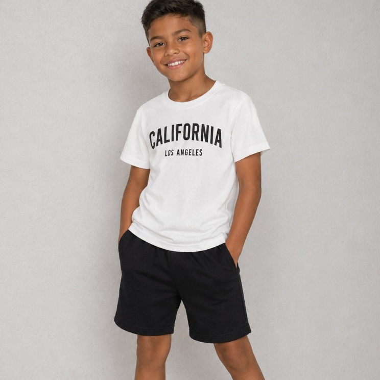 Conjunto Infantil Masculino Menino Camiseta Estampada e Bermuda para Passeio e Lazer