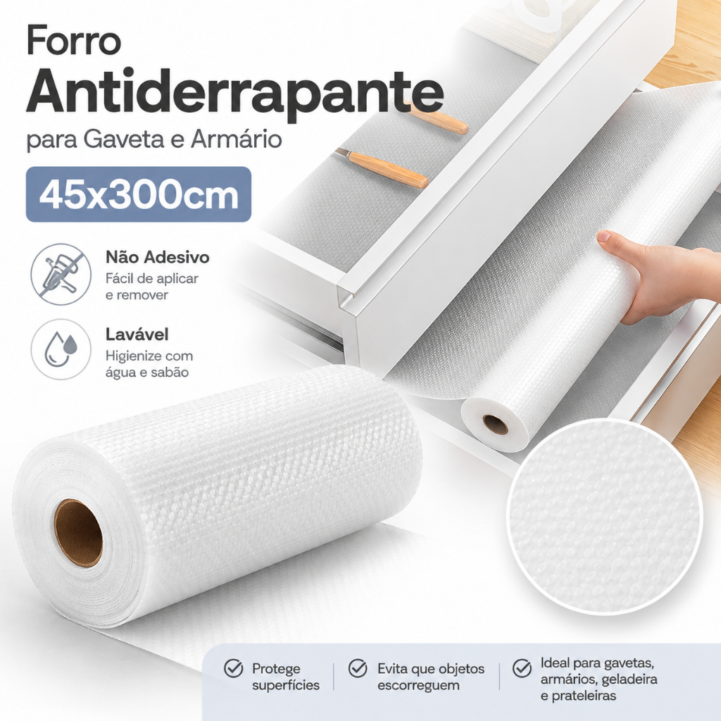 🔥【45cm*300cm】Forro não adesivo antiderrapante, resistente a óleo e lavável, para armários, geladeira,prateleiras e gavet