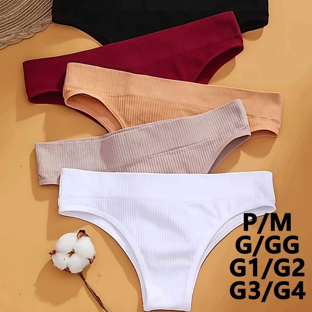 Kit 2/4/6 Calcinhas Feminina Plus Size Canelada Importada Tanga Conforto Calcinha Cintura Alta Pala Dupla