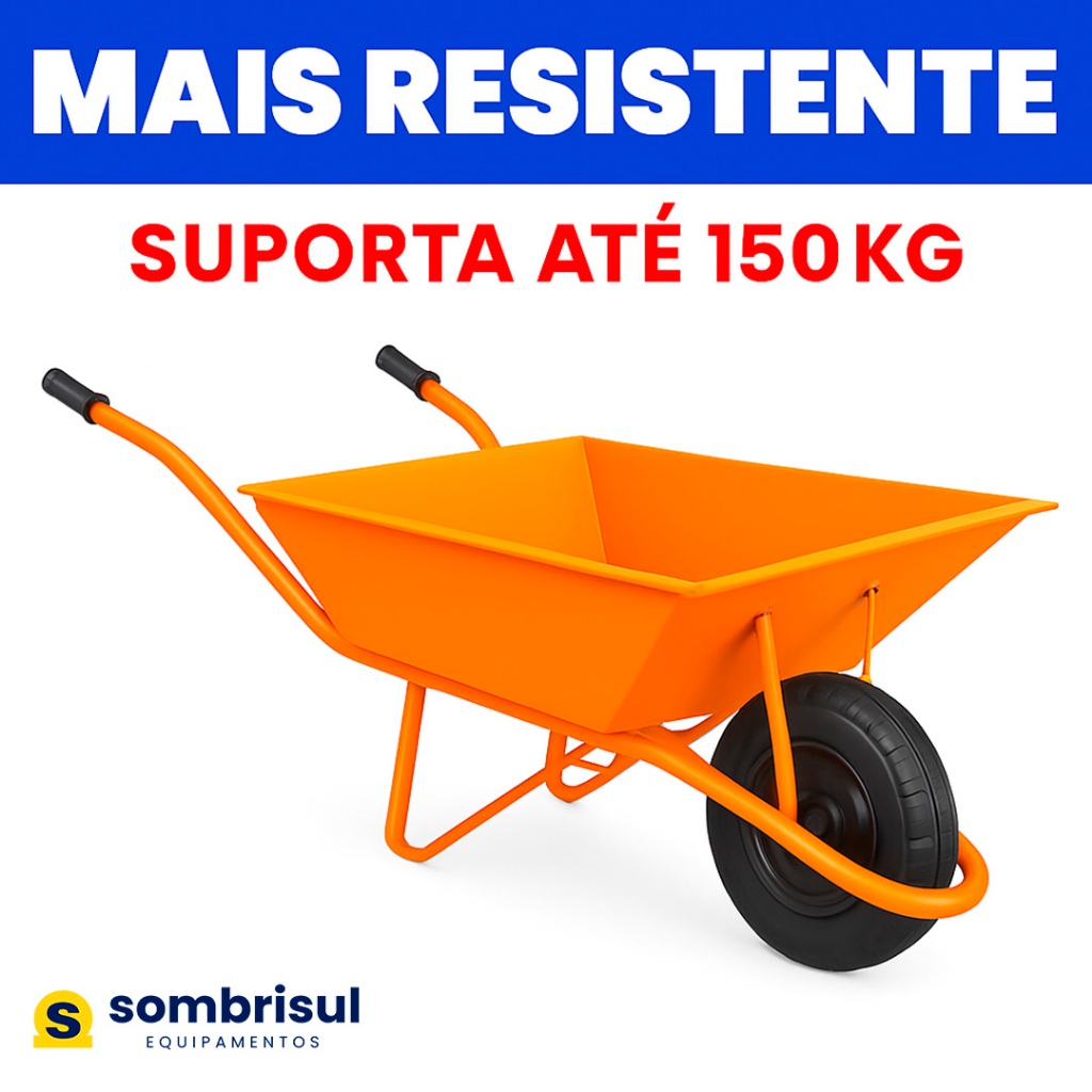Carrinho De Mão 150Kg Reforçado Pneu + Câmara Caçamba Resistente Tipo Tramontin Carriola Construção