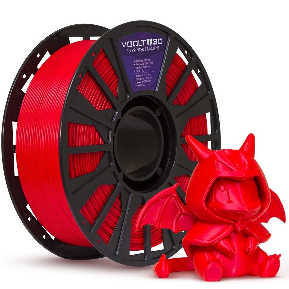 Filamento PLA Vermelho Sólido Premium 1Kg 1,75mm Para Impressora 3D FDM - Voolt3D