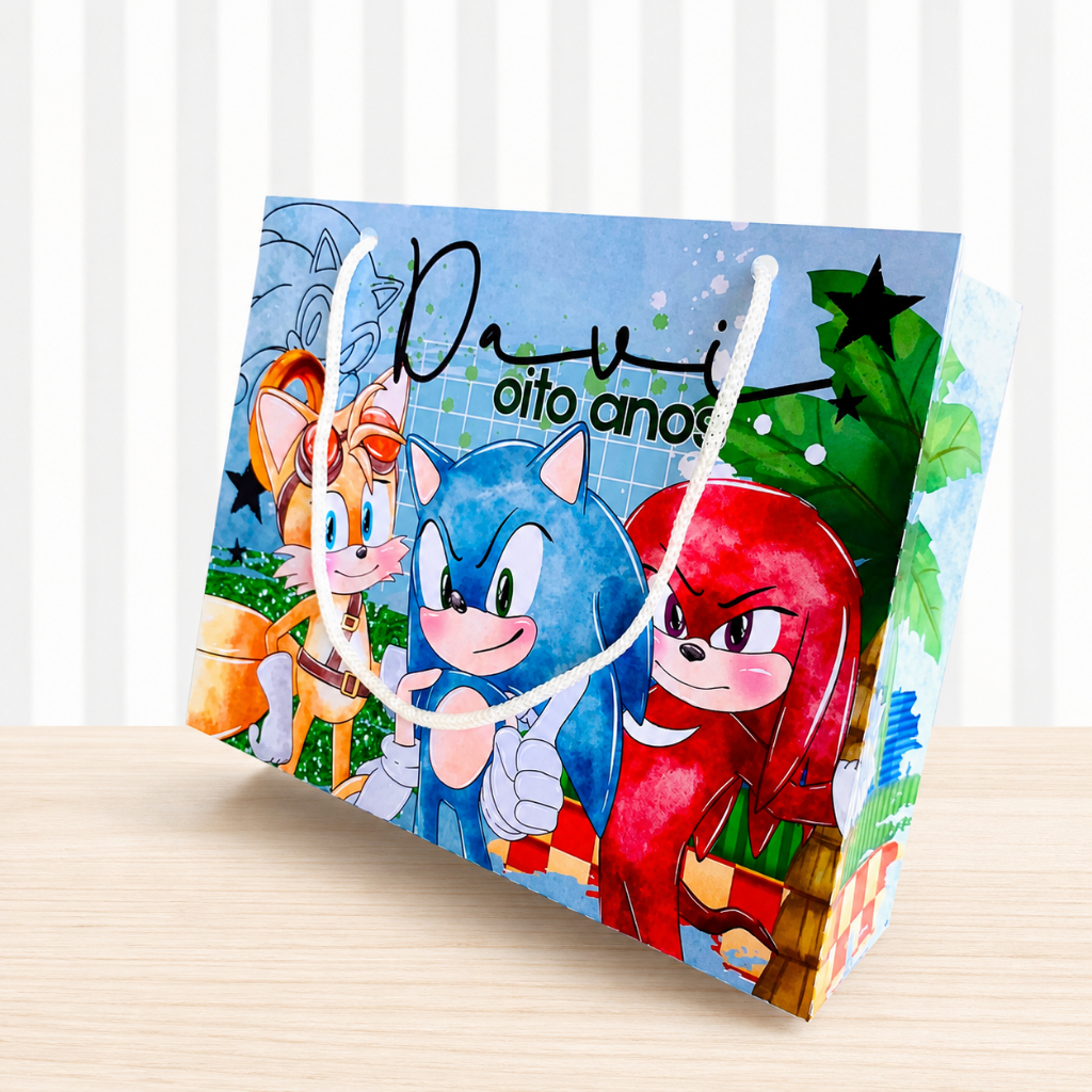 Sacolinha G Sonic Personalizada para Festa Infantil - sacolinha sonic - Lembrancinha de Aniversário.