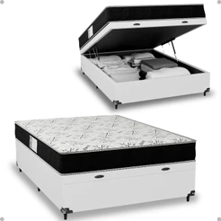 Cama Box Baú Casal + Colchão D33 One Face - Couro Branco