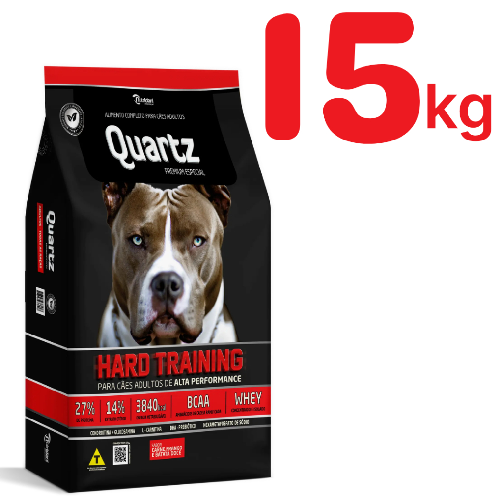 Ração Quartz Hard Training para Cães Adultos 15Kg Whey + BCAA  Alta Performance