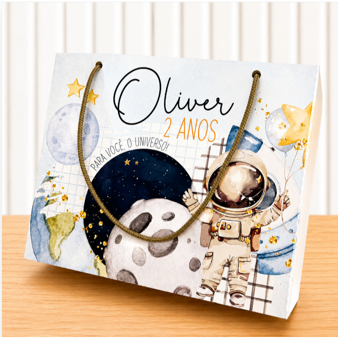 Sacolinha G astronauta Personalizada para Festa Infantil - sacolinha astronauta - Lembrancinha de Aniversário.