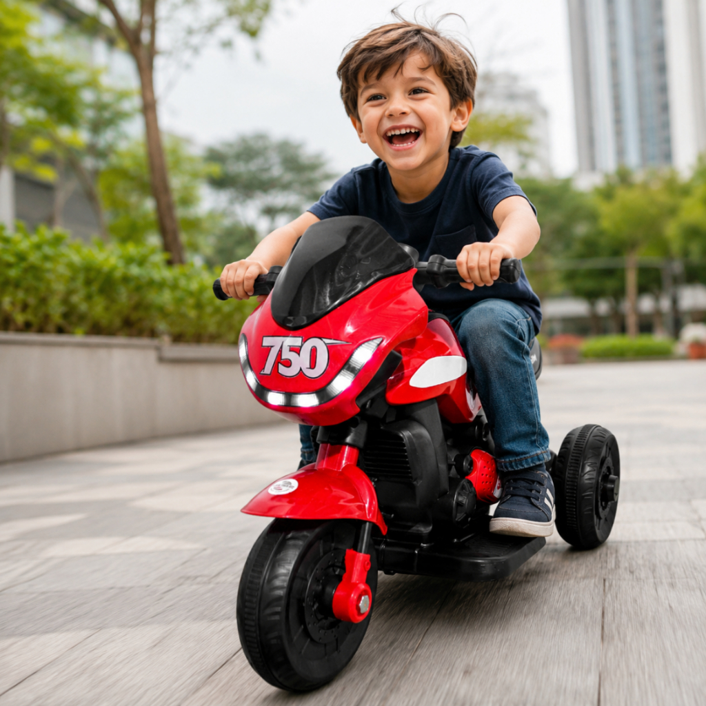 Moto Elétrica Infantil 6V Race Vermelha Com Som Menino Triciclo Acende Farol Recarregável - Unitoys