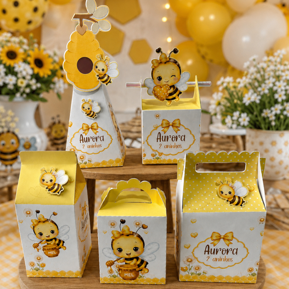 Kit Caixinhas Personalizadas Abelhinha para Festa Infantil e Lembrancinhas