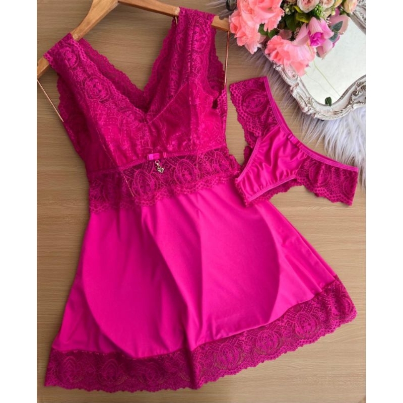 Conjunto Camisola e Calcinha Lilás em Renda – Sexy e Confortável