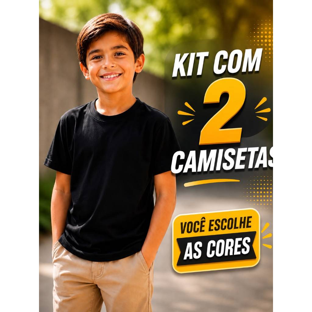 Kit Com 2 Camiseta Infantil Menino 100% Algodão Lisa Básica Manga Curta Camisa de Menino Roupa Infantil Masculina
