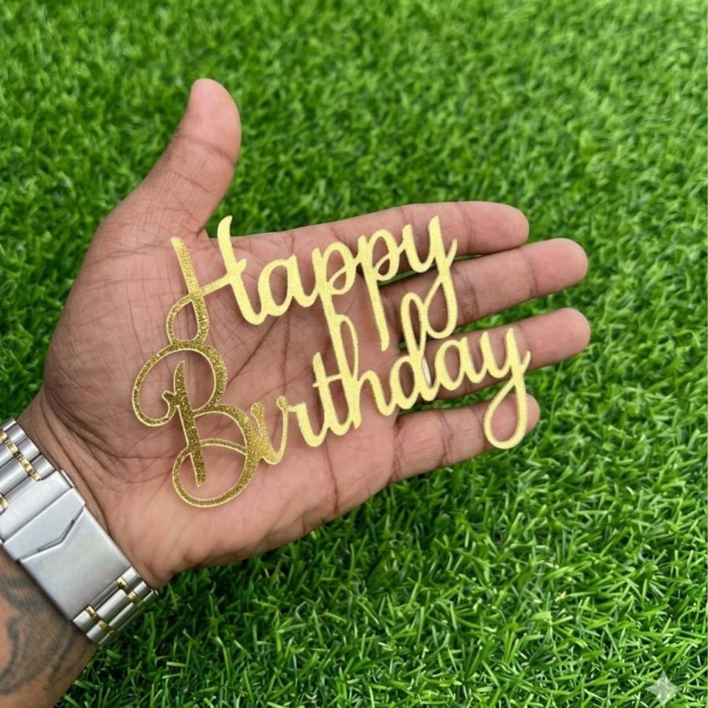 Aplique Happy Birthday Topo Dourado Bolo Aniversario Kit 10 Unidades