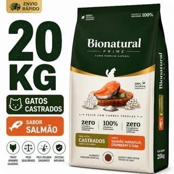 Ração Bionatural Para Gatos Castrados sabor Salmão 20 KG Ração Super Premium