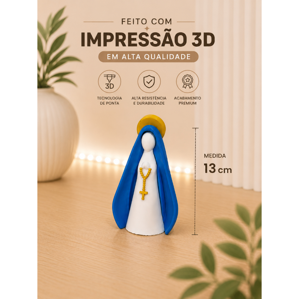 Nossa Senhora Aparecida 13cm Impressão 3D Alta Qualidade Decoração Religiosa Fé Proteção Presente