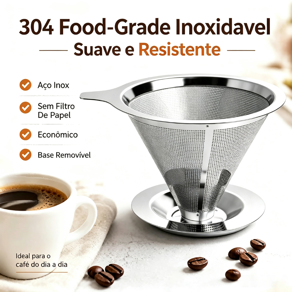 Filtro Coador Inox Reutilizável 102/103/104  Grande Sem Uso De Papel | Café Mais Forte e Sustentável