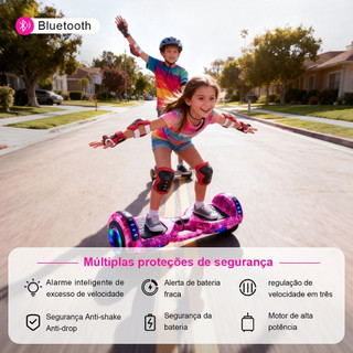 Hoverboard Elétrico Bivolt Para Criança e Adulto Bluetooth Luzes LED Coloridas Autonomia 15km Kit Proteção Incluso