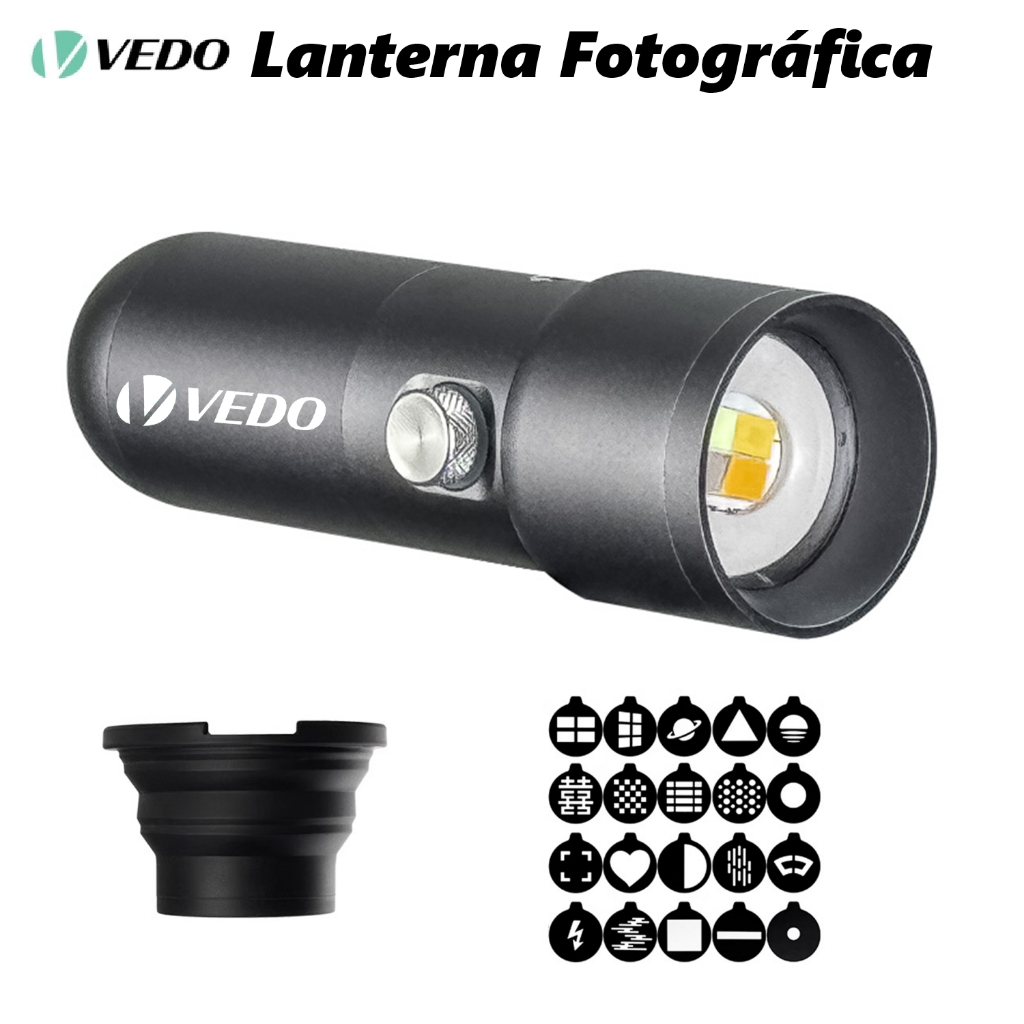 Vedo Lanterna Fotográfica com 4 cores 20 Gobos Bateria 7500mAh para Retratos Vlogs e Vídeos Curtos