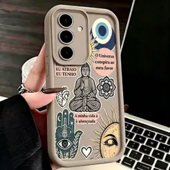 Capa anti‑queda proteção lente Samsung A15,A17,A07,A25,A26,A35,A34,A05S,A13,A14, estilo adesivo boêmio Buda meditando