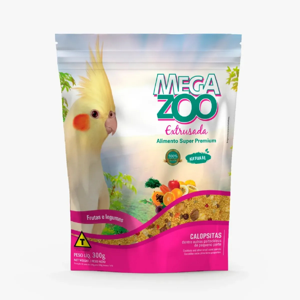 Megazoo Calopsitas Frutas e Legumes 300g Super Premium Para Aves Alimento Completo