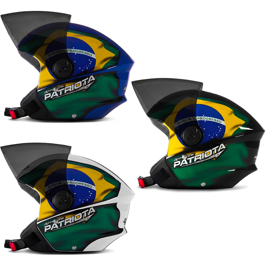 Capacete Aberto Pro Tork New Liberty Three Patriota Brasil Com Viseira Fumê