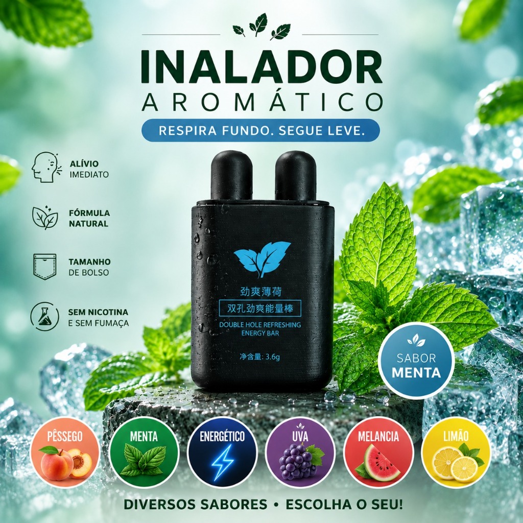 Inalador Nasal Aromático Refrescância Instantânea e Longa Duração Varios Sabores