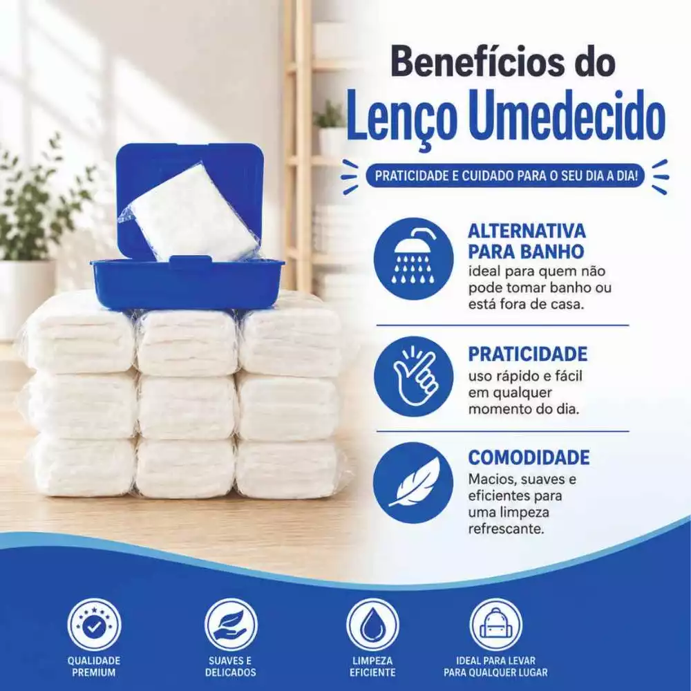 Lenço Umedecido Bebê e Adulto 1000 unidades Maleta e Refil