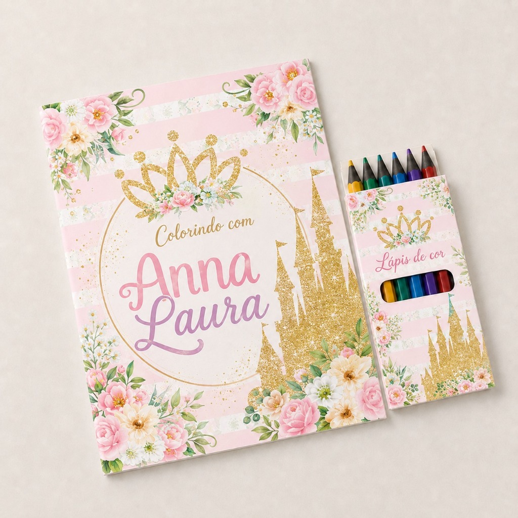 Kit Livrinho de Colorir Princesa Castelo Personalizado Com Nome Lembrancinha Aniversário Diversão