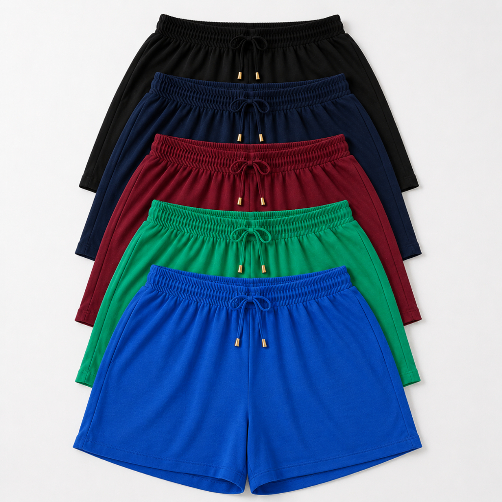 Kit 5 Shorts Duna Feminino Sortidos Básico Com Elástico Verão Confortável Soltinho Para o Dia dia