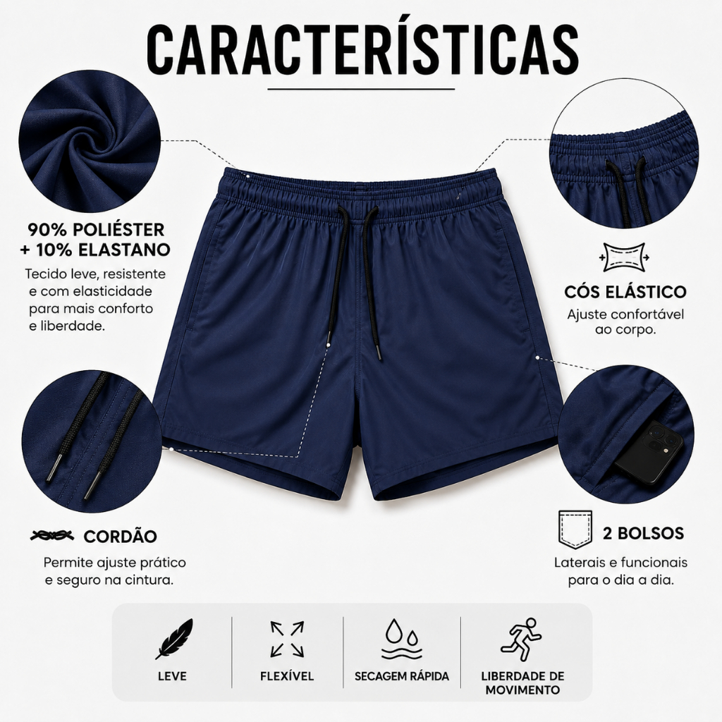 KIT 3 Short Tactel Com Elastano Masculino Mauricinho Adulto Surf Praia Piscina Secagem Rápida Academia Bermuda Verão · foto 2