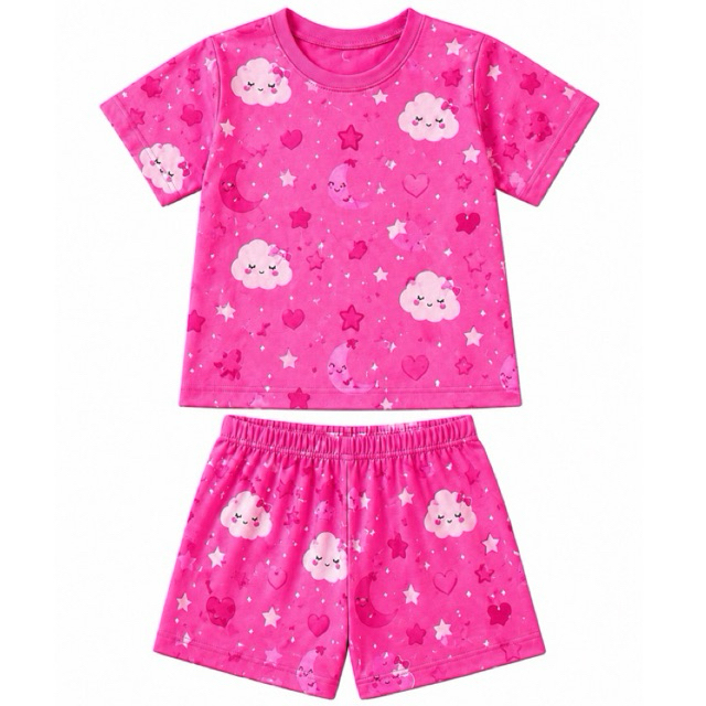 Conjunto Kit Pijama Verao I Blusa + Shortinho Estampado Menina Fresquinho Macio Confortável