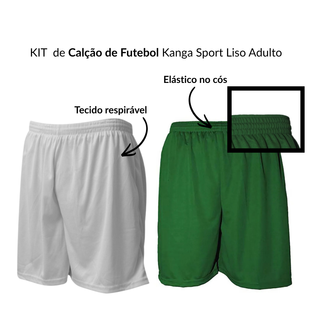 Kit 2 Calção de Futebol com elástico e tecido esportivo respirável