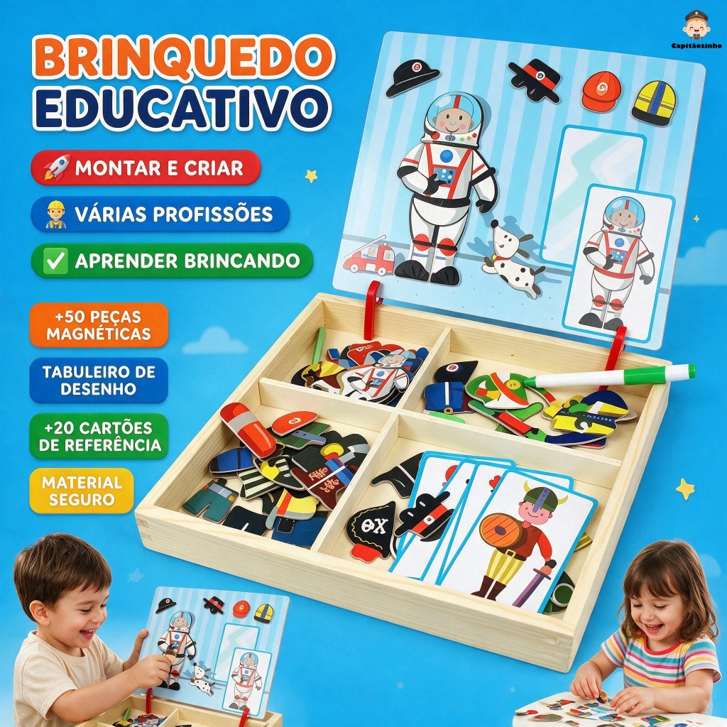 Quebra-cabeça magnético multifuncional, adesivo magnético para vestir, prancheta, 3 a 6 anos, educação precoce