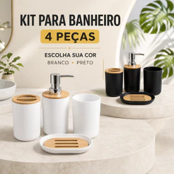 Kit Banheiro 4 Peças Luxo Dispenser de Sabonete Líquido Porta Escova de Dentes Saboneteira