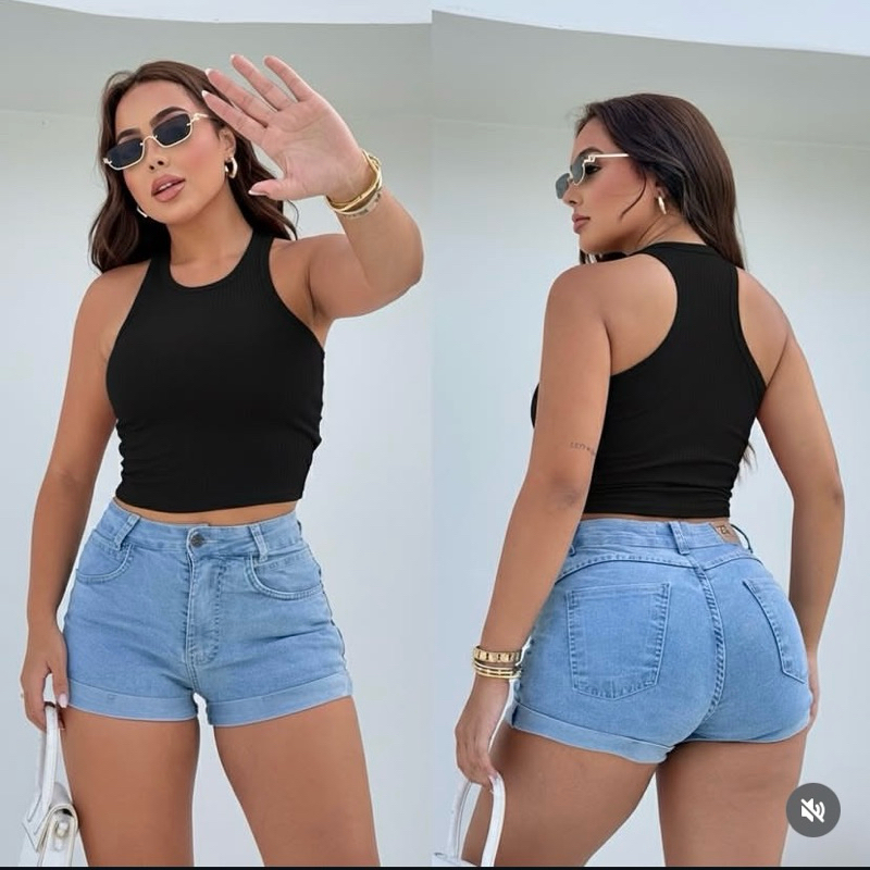 Kit 3 Cropped Feminino Canelada Regata Feminina Camiseta Básica Feminina Crooped Regatinha Cropet canelado básico