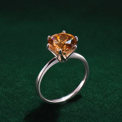 Anel Citrino 10mm Zircônia Citrino Garras Prata 925 Sofisticado