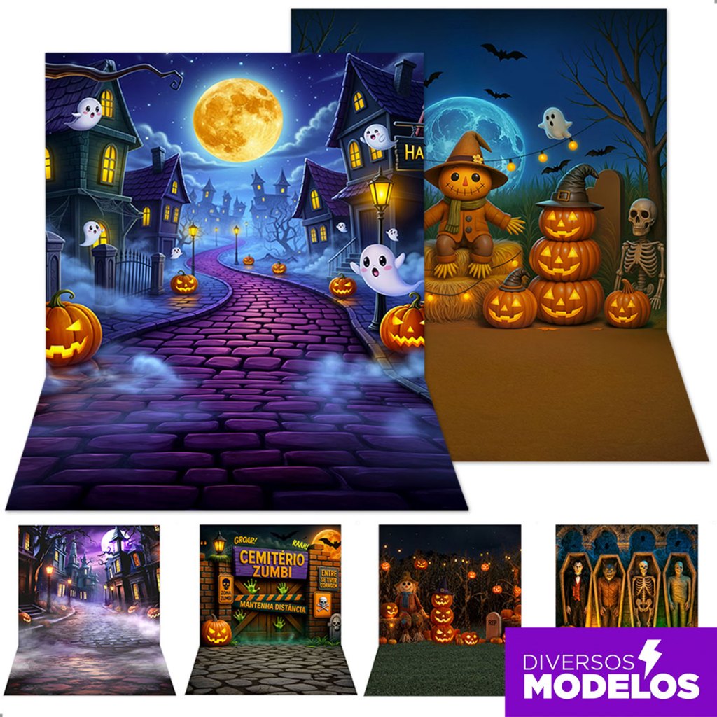Fundo Fotográfico Halloween Decoração Dia das Bruxas Cenário para Foto Painel Festa Halloween Sublimado 1,20x1,70m